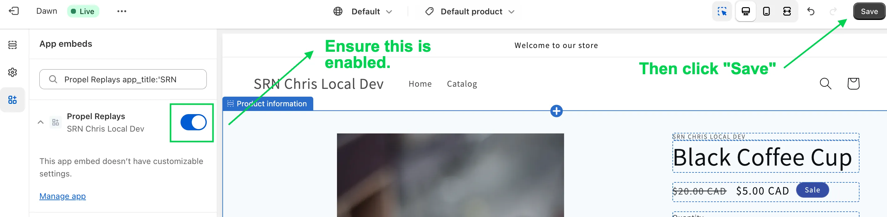 Screenshot of theme customizer with Save button