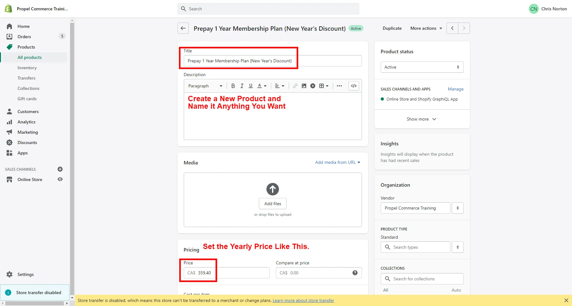 Shopify apps menu showing Propel Subscriptions