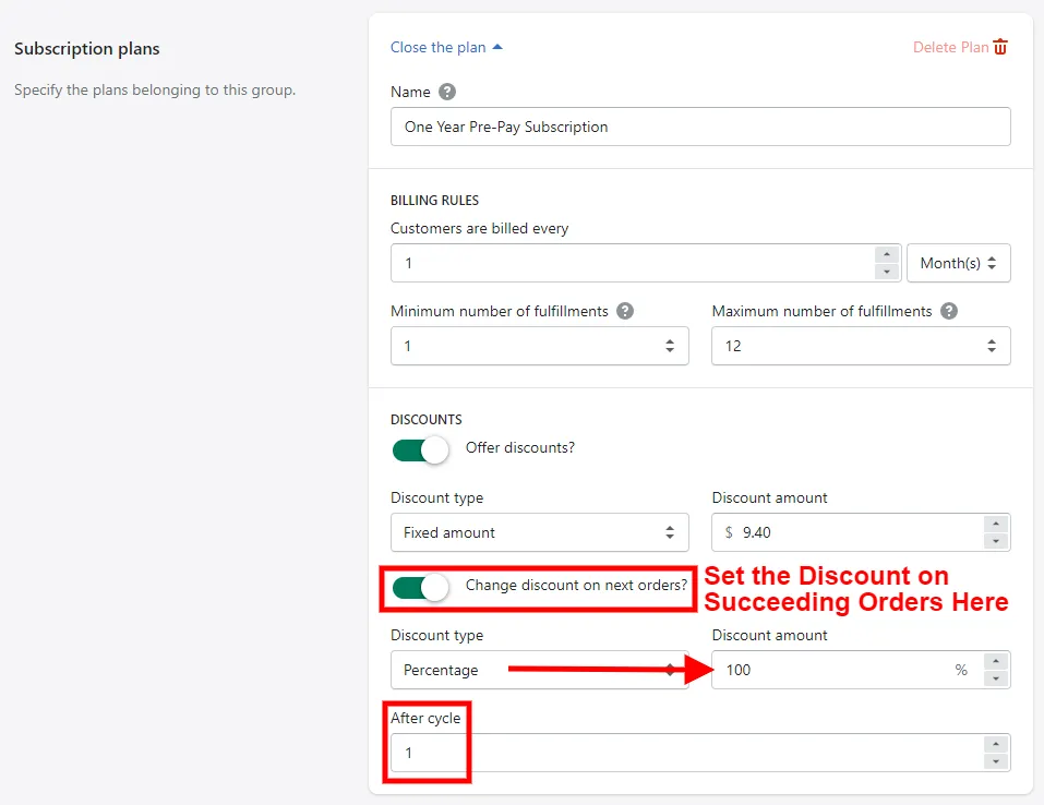 Subscription plan billing rules settings