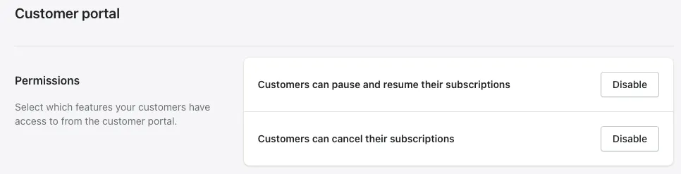 Subscriptions list in dashboard