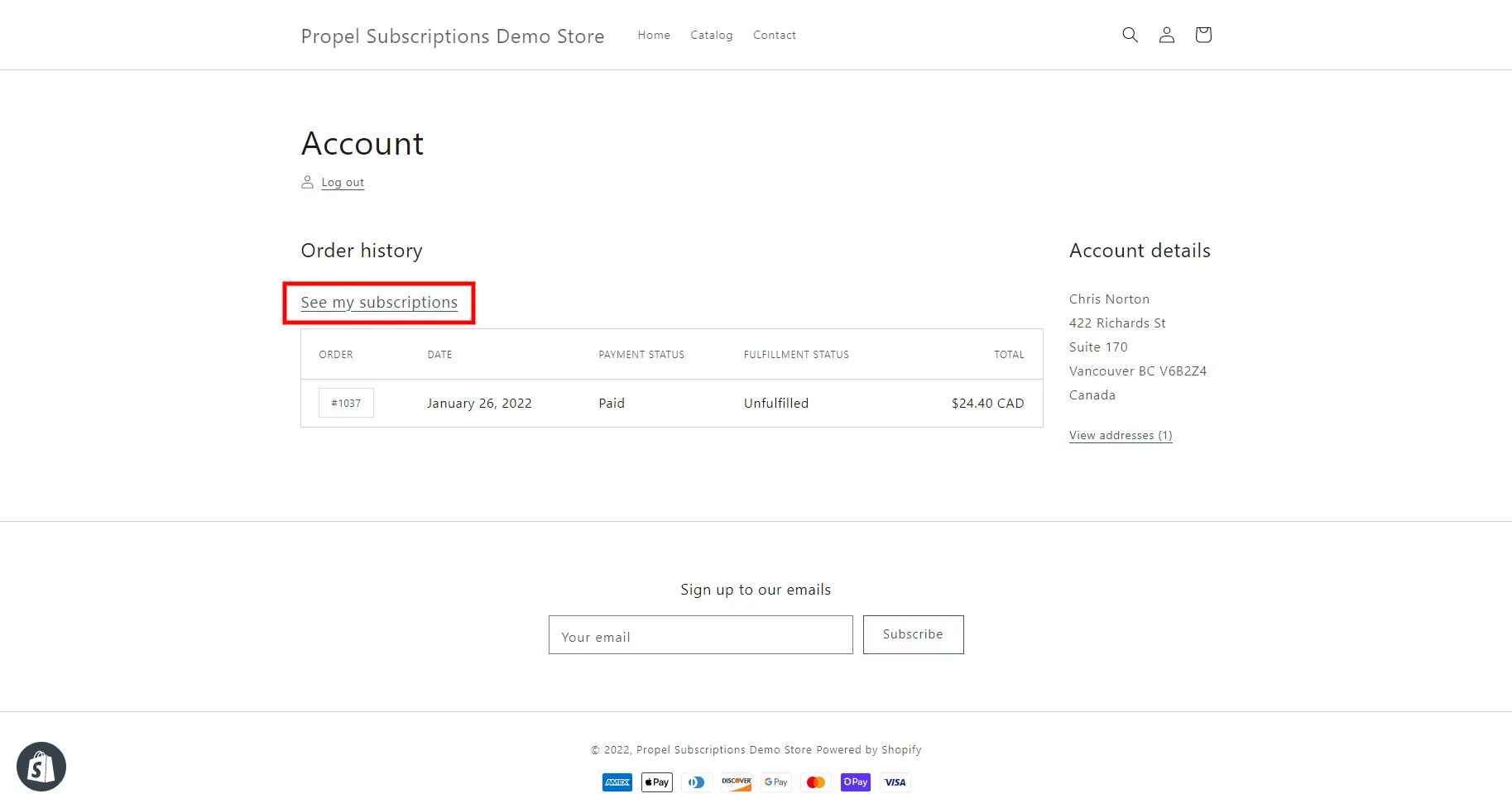 Customer subscriptions list