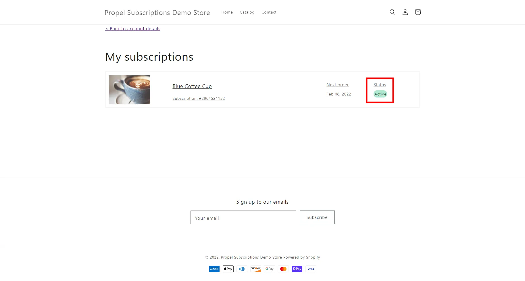 Subscription detail in customer portal