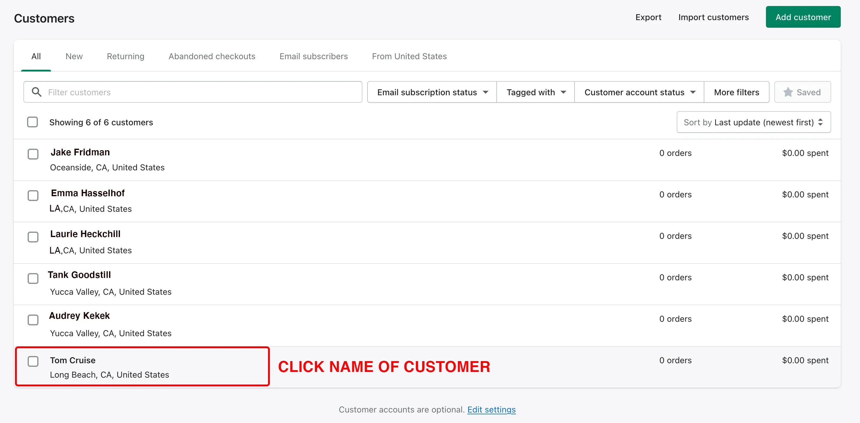 Selecting a customer profile