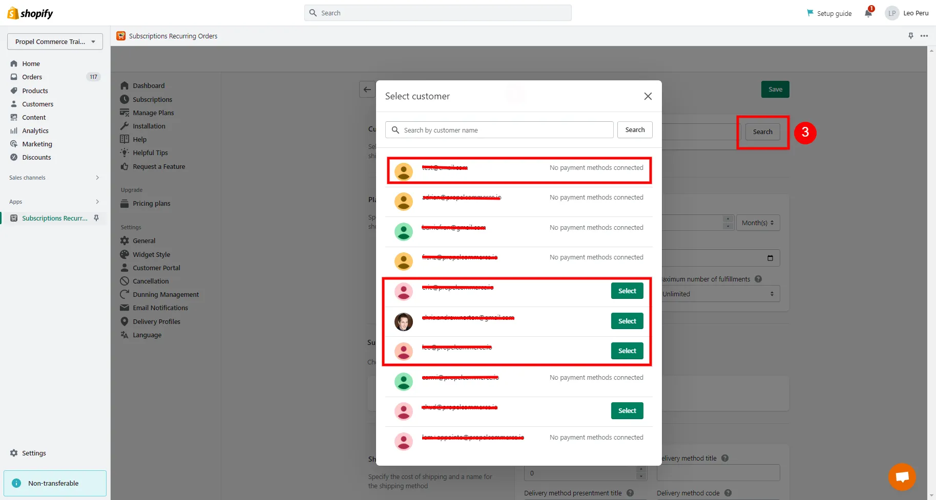 Customer search dialog