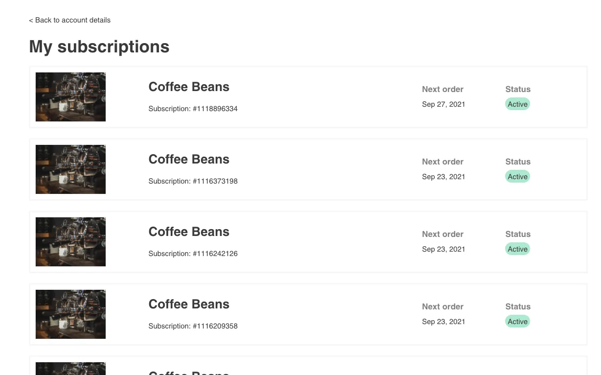 Customer subscriptions list