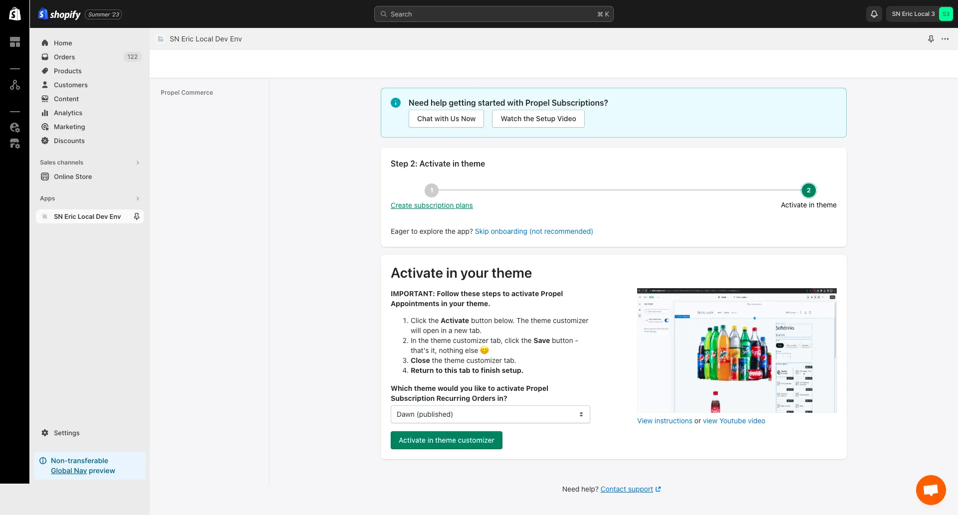 Onboarding step 2 with Activate in theme customizer button