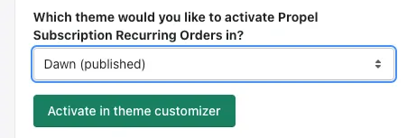 Theme customizer with app embed activated