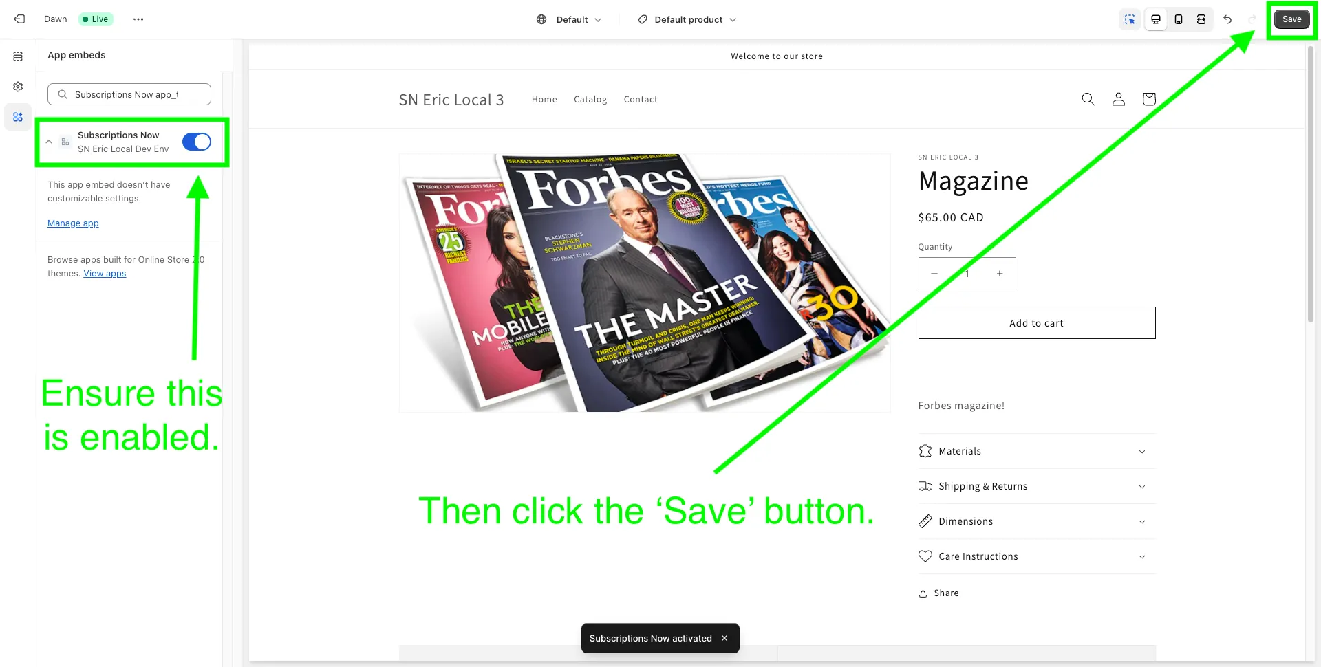 Installation page in app side navigation