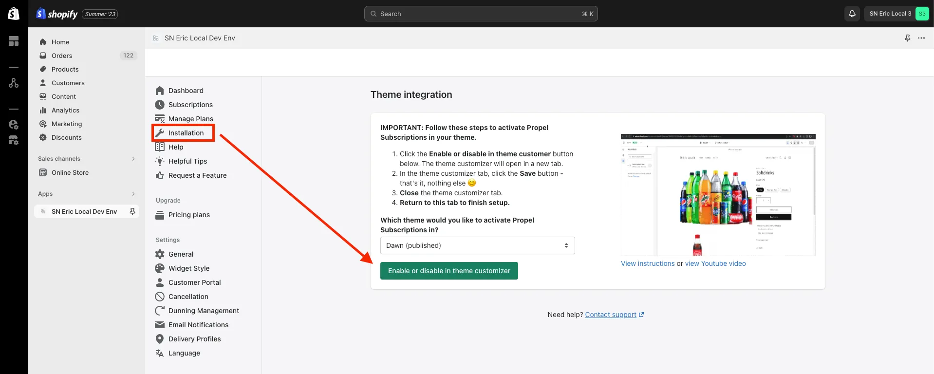 Enable or disable in theme customizer button