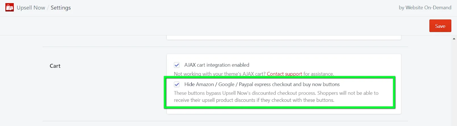 Settings interface showing the Buy Now button visibility option