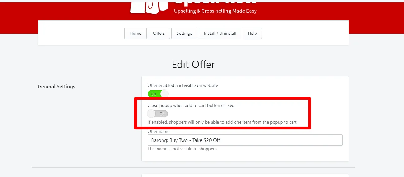 Toggle setting to close popup on add to cart