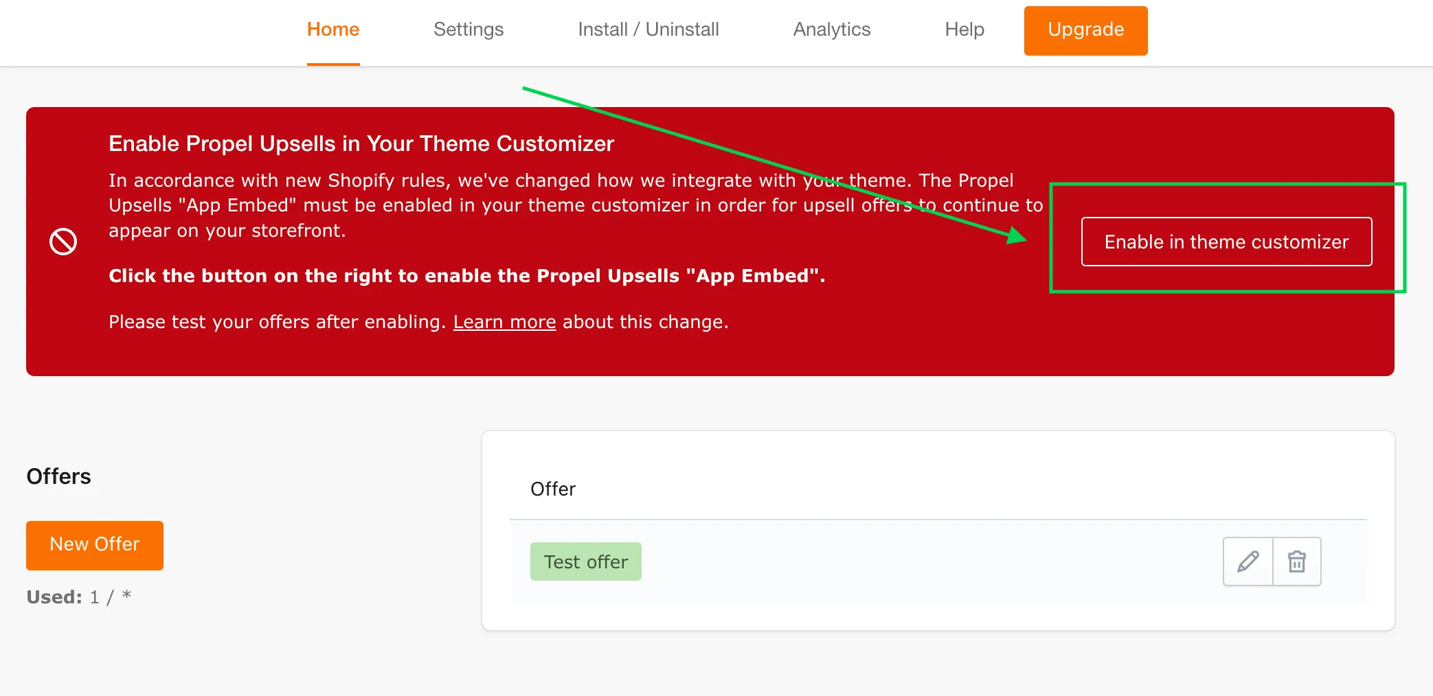 Enable button in warning banner