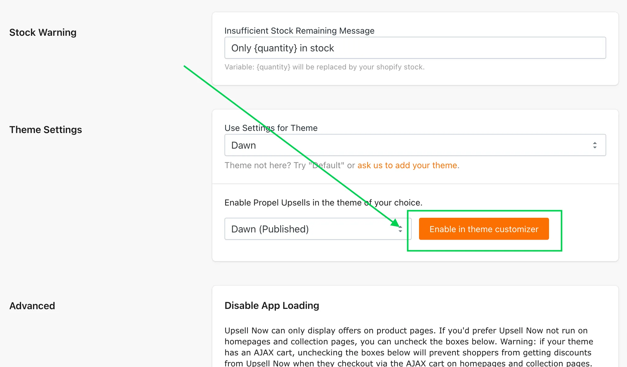 Enable option in the Settings tab