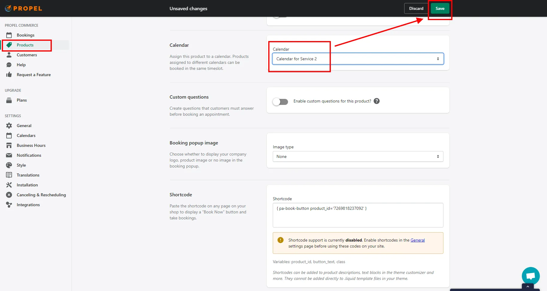 Assign services or variants to the appropriate calendar