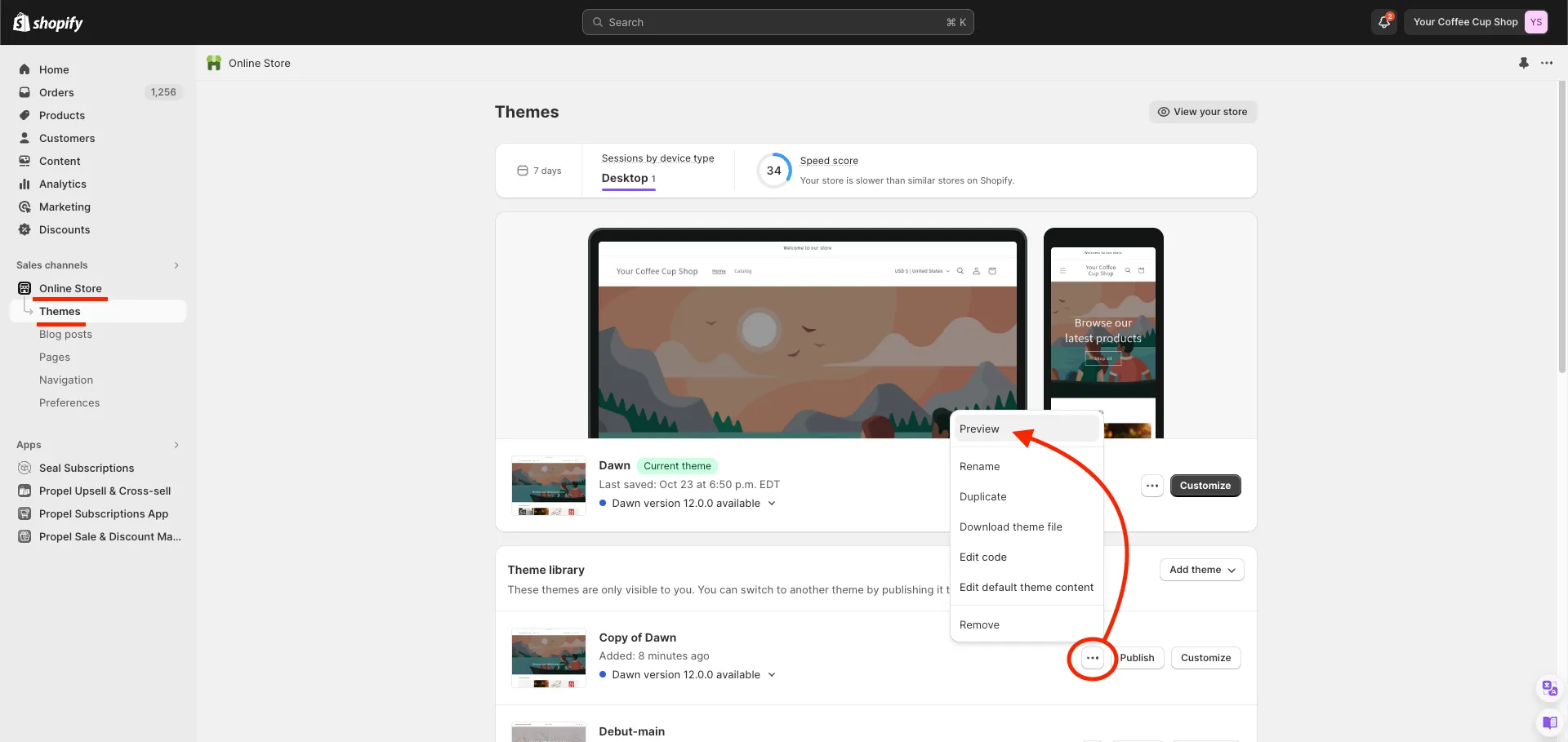 Preview option for the duplicated theme