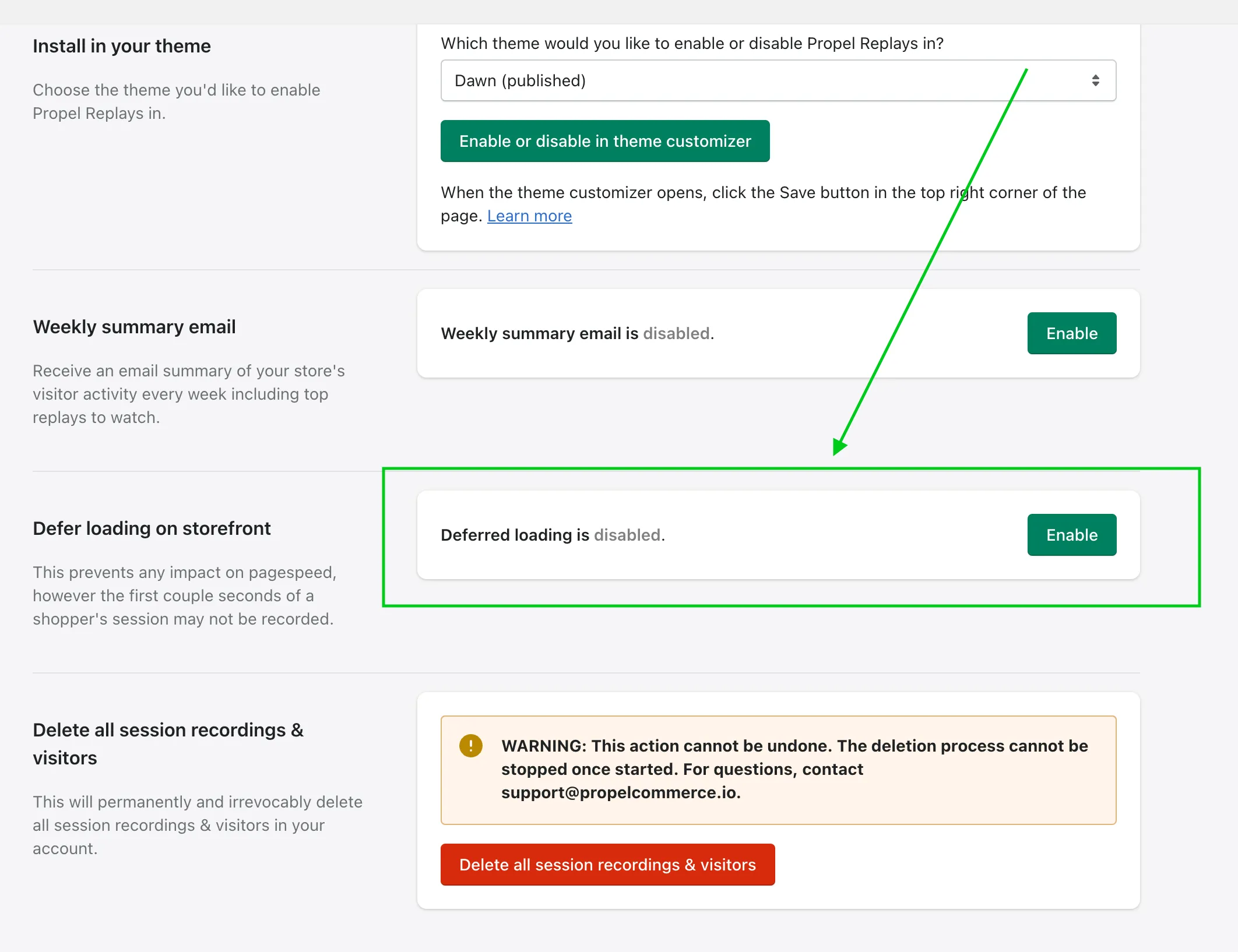 Deferred loading settings option in Propel app