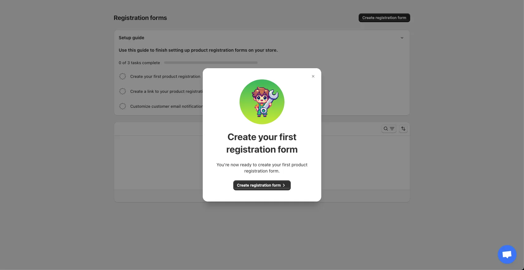 Create registration form prompt