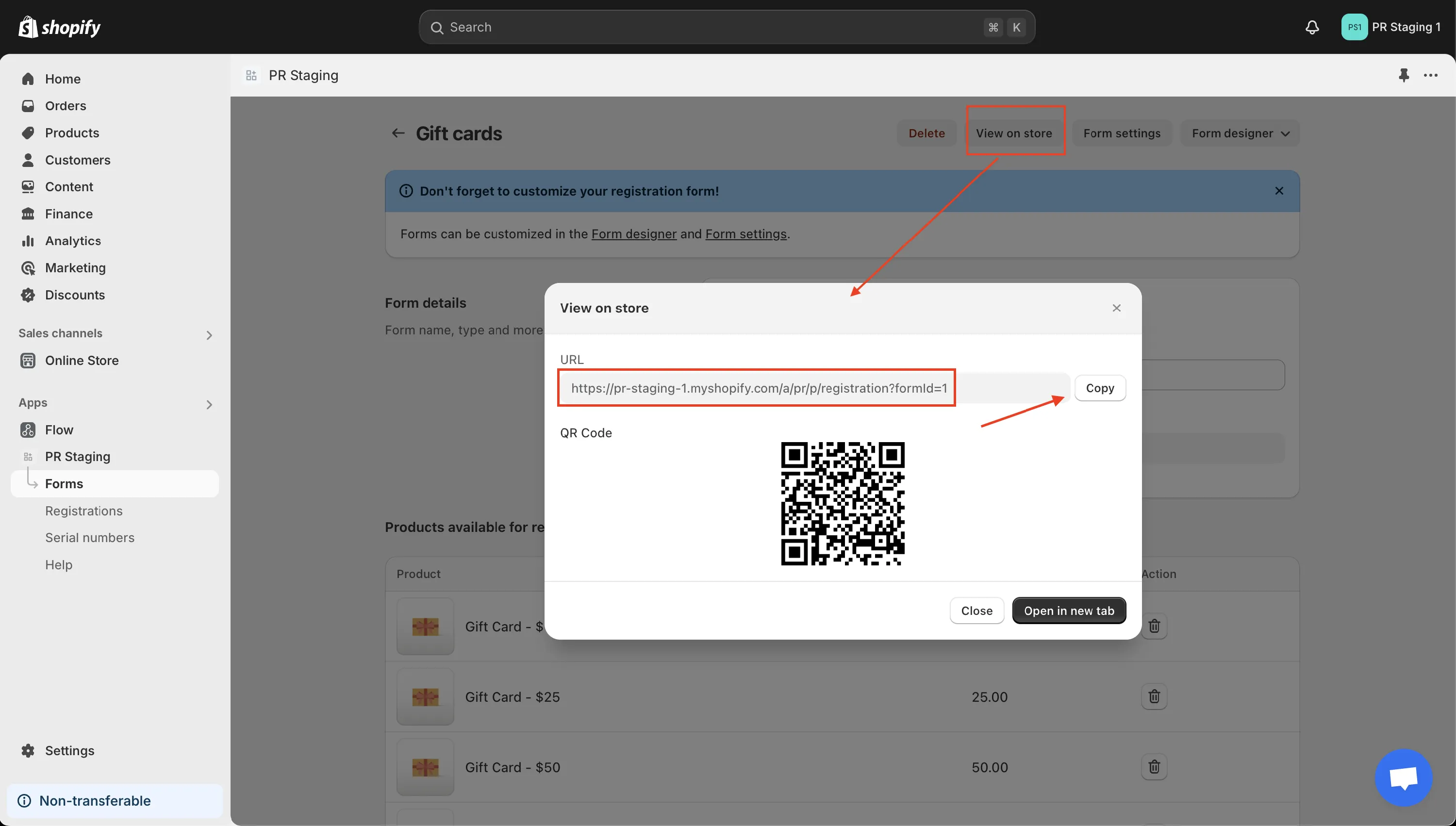 Copy URL button in the View on store popup
