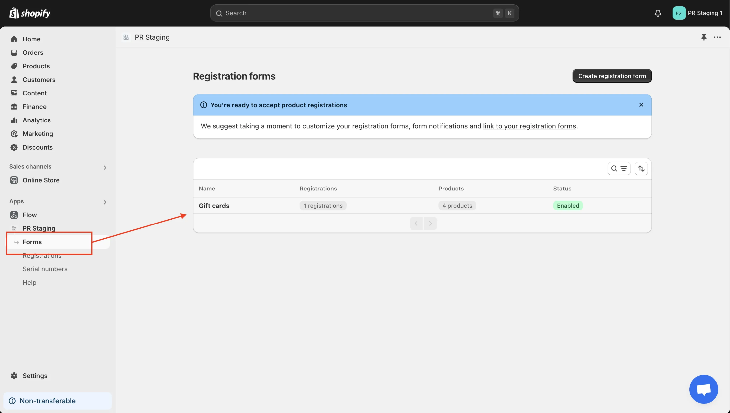 Forms page in the Propel app