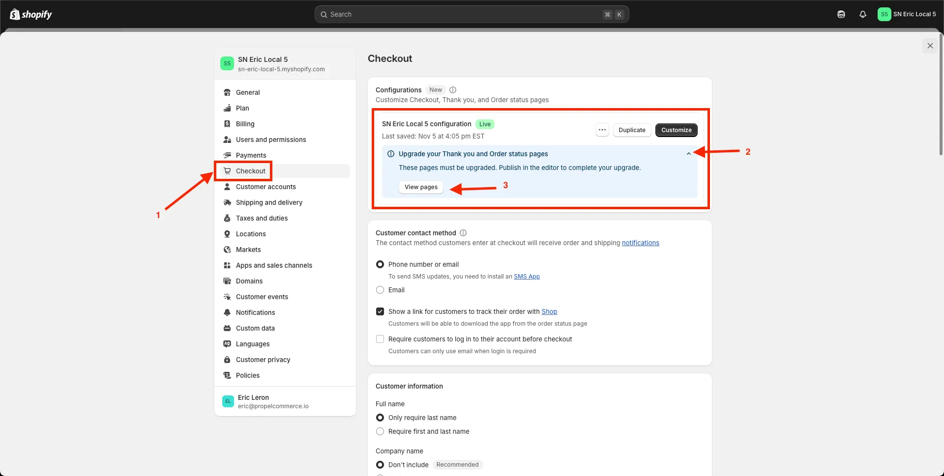 Expand the upgrade section and click View pages