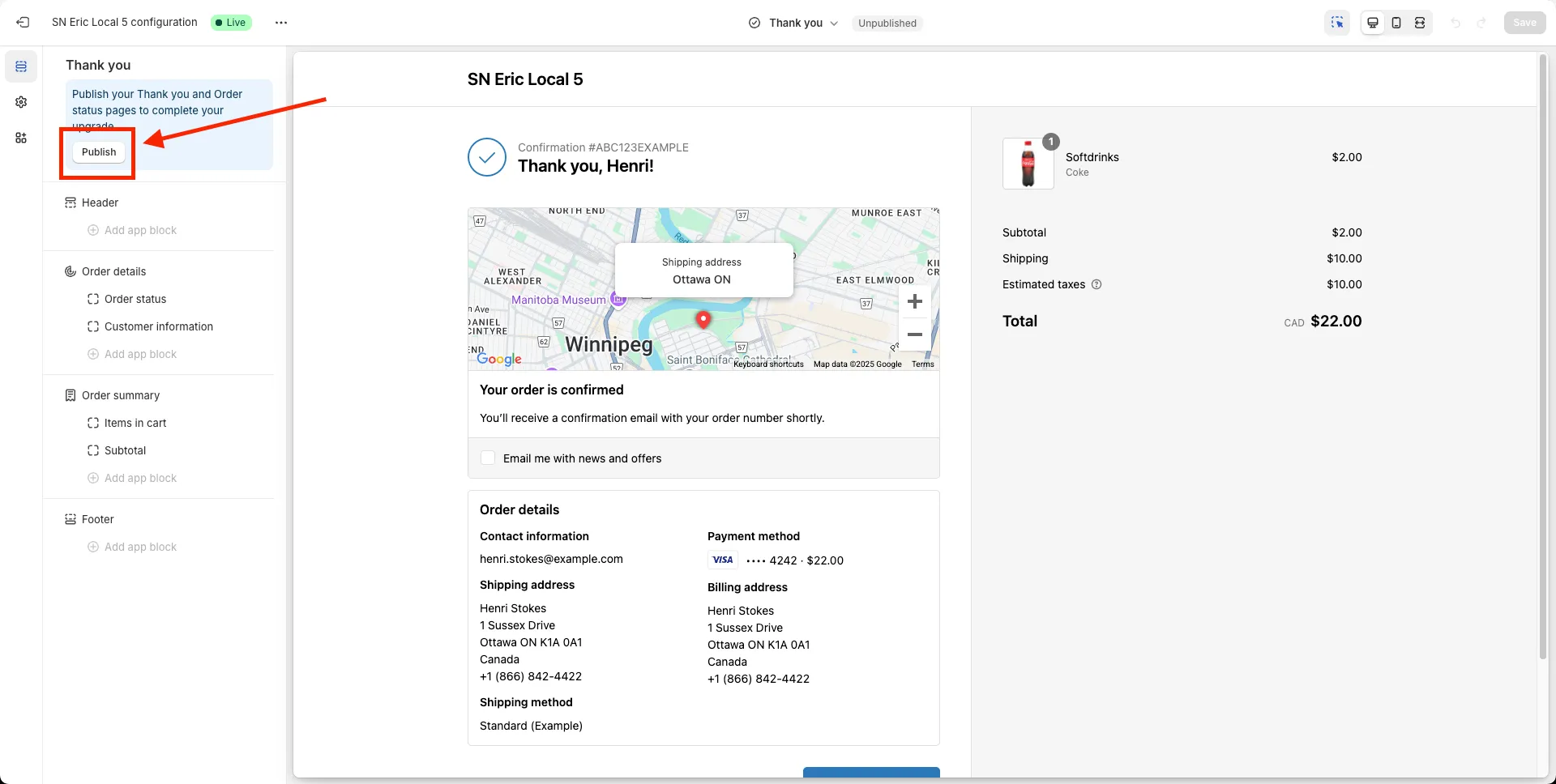 Click Publish on the Thank You page editor
