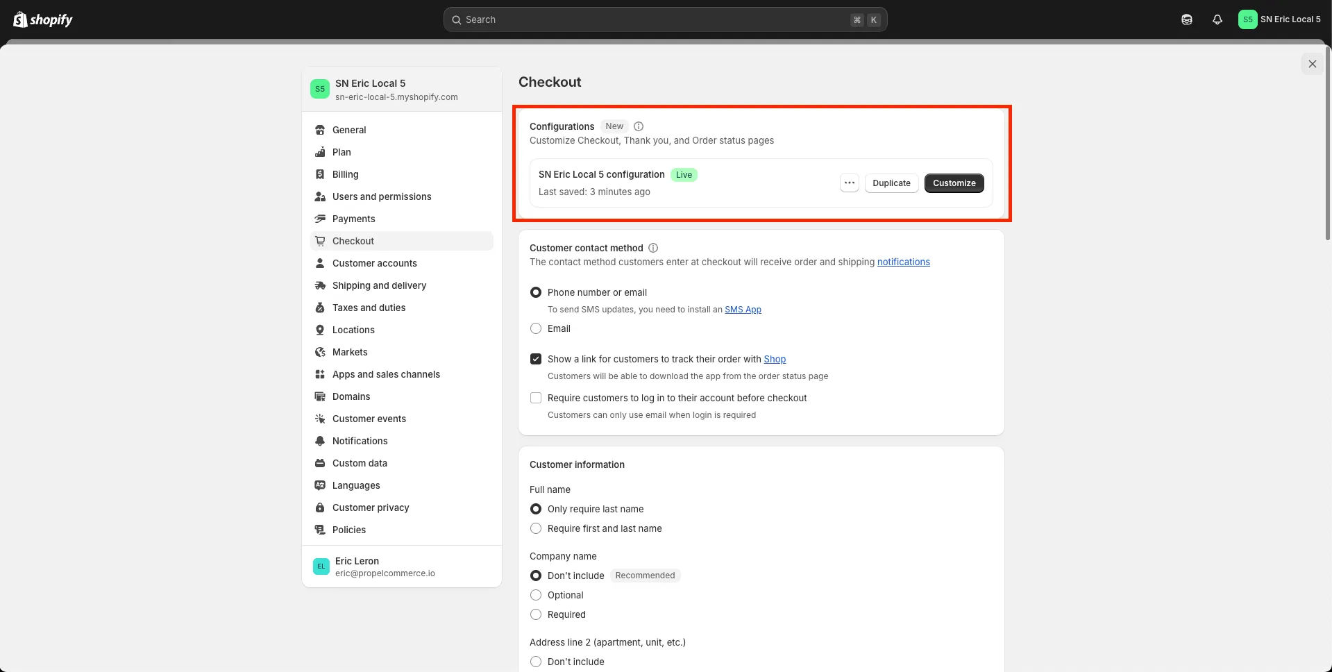 Checkout settings page after the upgrade is complete