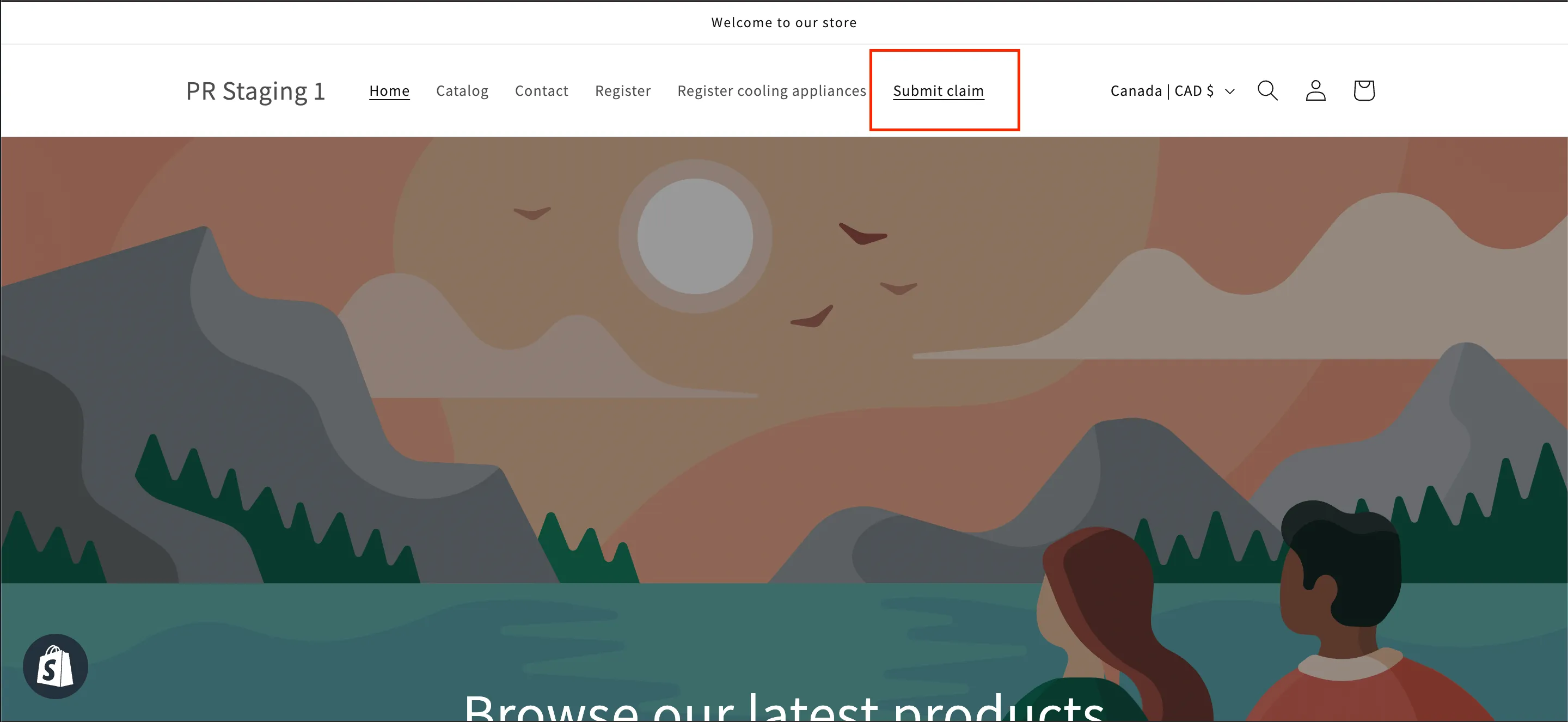 Claims link visible in the storefront menu