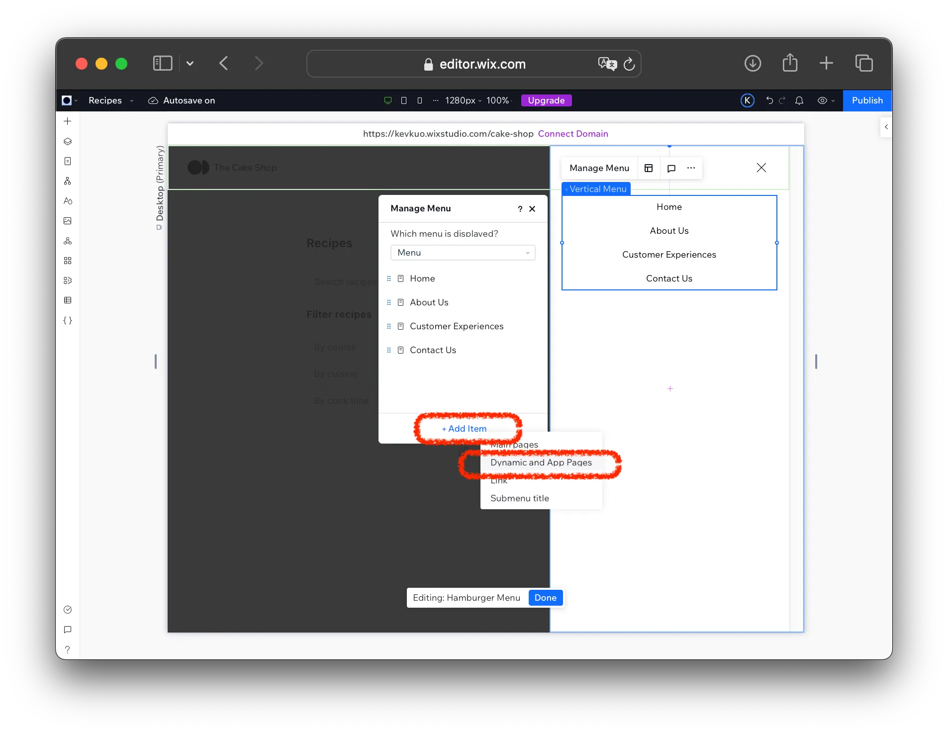 Dynamic and App Pages selection